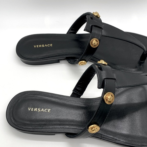 VERSACE EMBLEM LOGO GOLD STUD SANDALS NEW - Picture 4 of 13